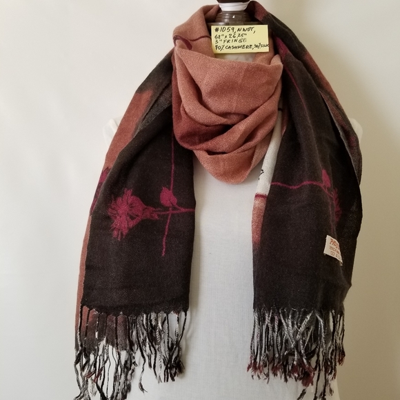 #1059 Cashmere Silk Beige Brown Pashmina Shawl - Picture 9 of 11